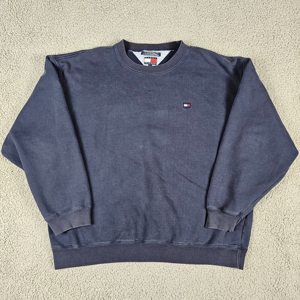 Tommy Hilfiger Sweatshirt Mens Large Blue Y2K Vintage Crewneck Flag Oversized
